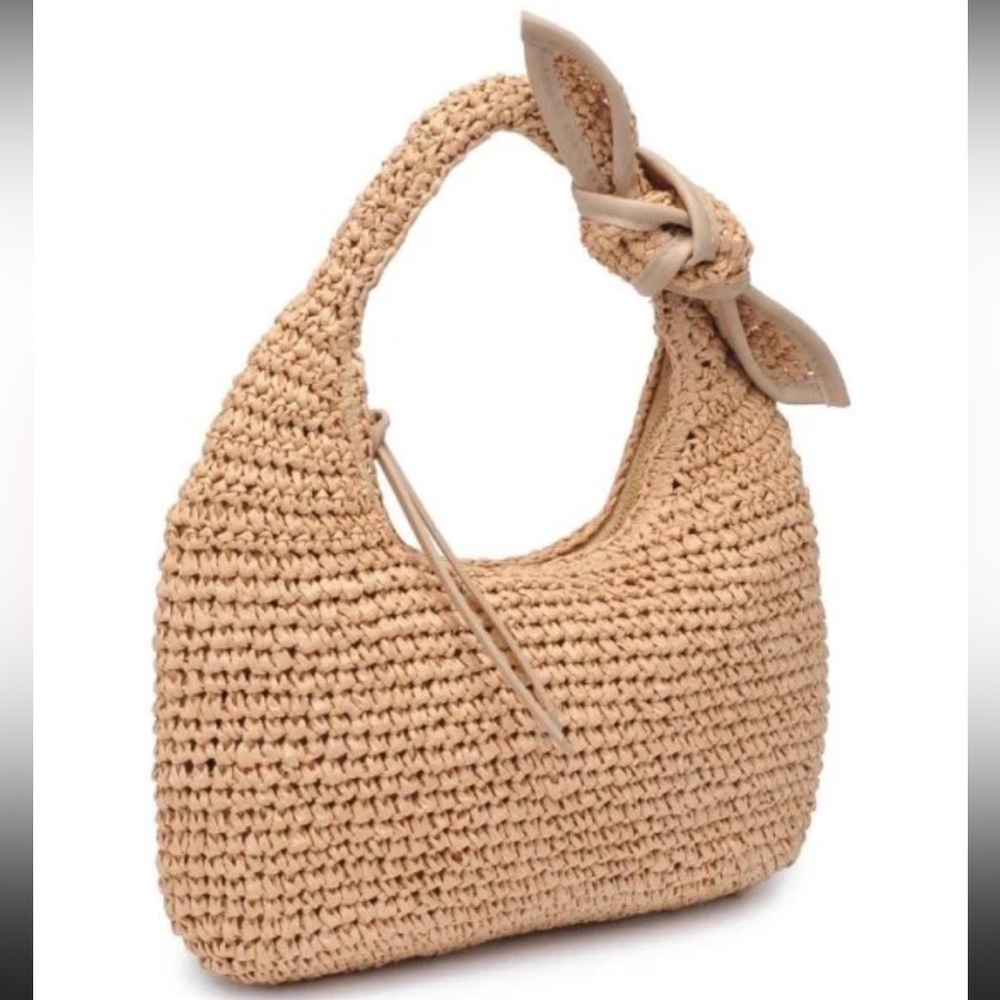 Urban Expressions Beige Crochet Shoulder Bag with Knot Detail